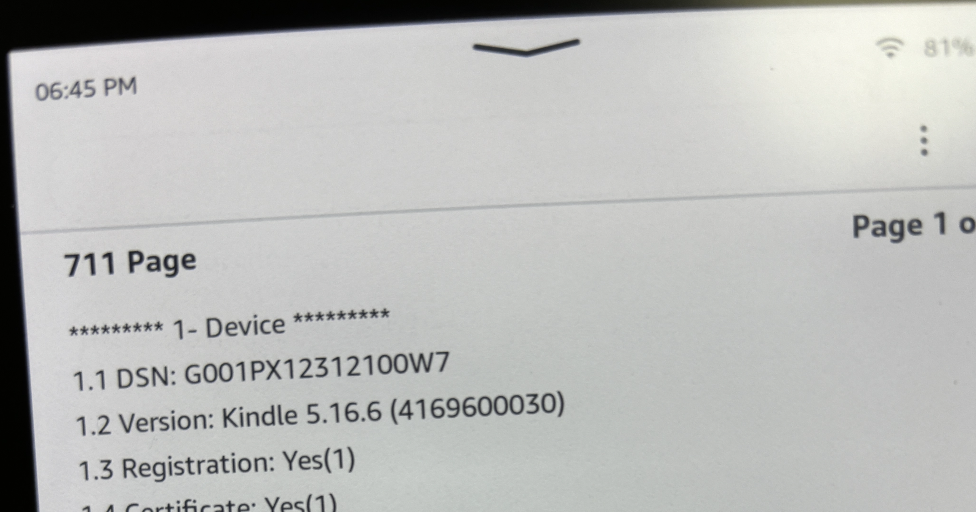 find serial number on the Kindle itself